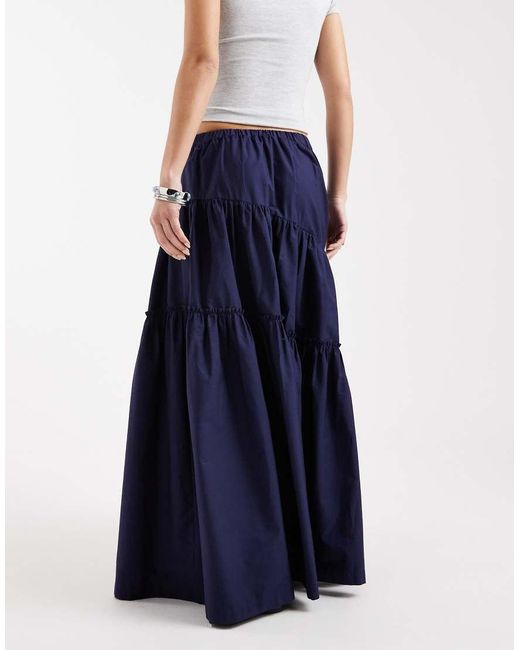 ASOS Blue Asymmetric Tiered Boho Maxi Skirt