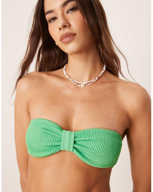 Free Society Green Crinkle Knot Front Bandeau Bikini Top