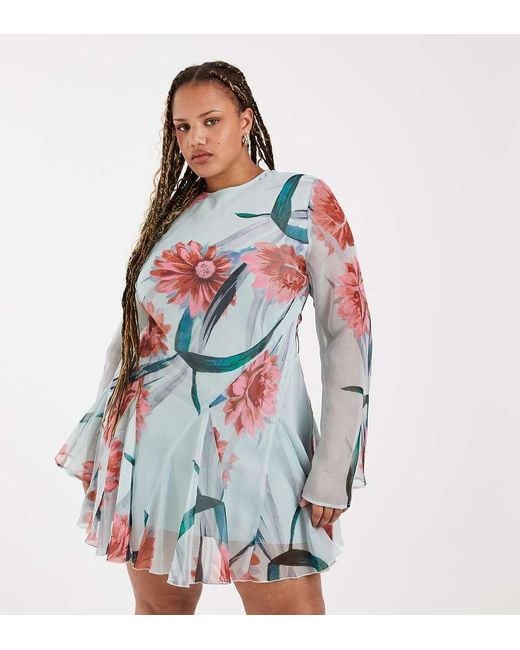 ASOS Blue Asos Design Curve Long Sleeve Mini Dress