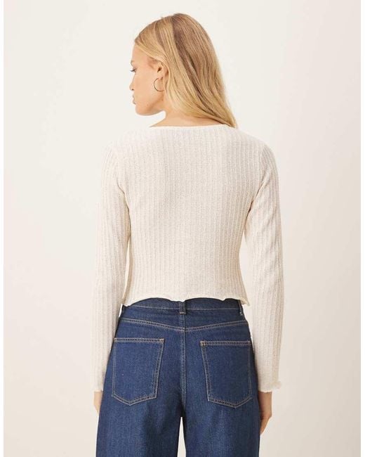 ASOS Natural Textured Button Through Long Sleeve Top