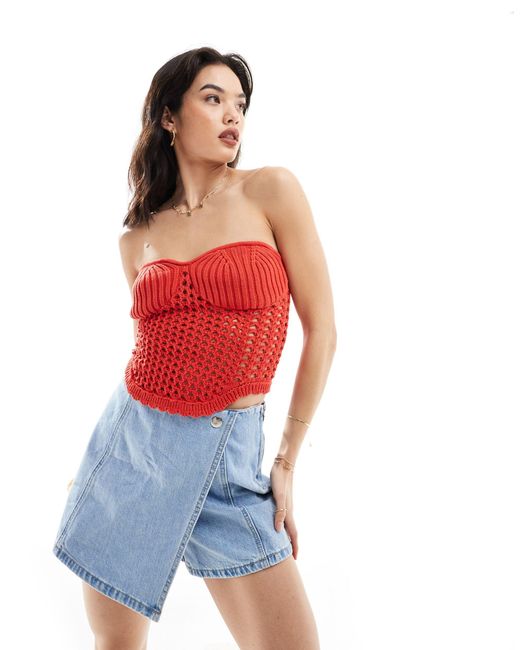 ASOS Red Knitted Bandeau Crochet Top