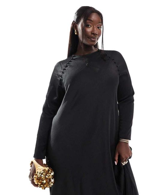 ASOS Black Asos Design Curve Satin Biased Maxi Dress With Button Detail
