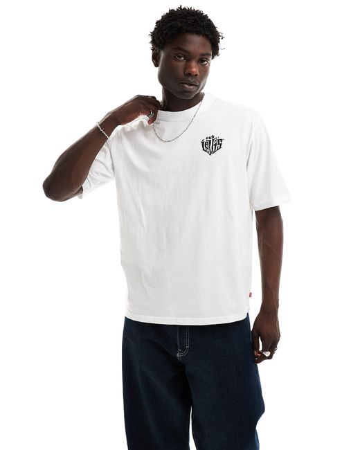 Camiseta blanca holgada con media manga y estampado del logo y paisaje con palmera en la espalda Levi's de hombre de color White