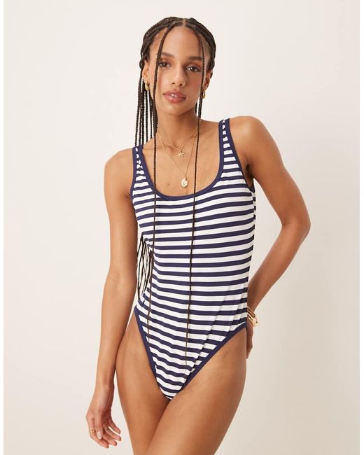 Polo Ralph Lauren Natural Pique Stripe Scoop Tank Swimsuit