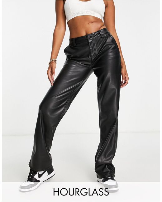 ASOS Hourglass Leather Look Straight Leg Trousers in Black | Lyst