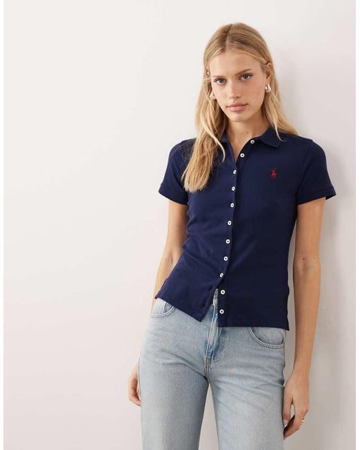 Polo Ralph Lauren Blue Icon Logo Buttoned Polo Shirt