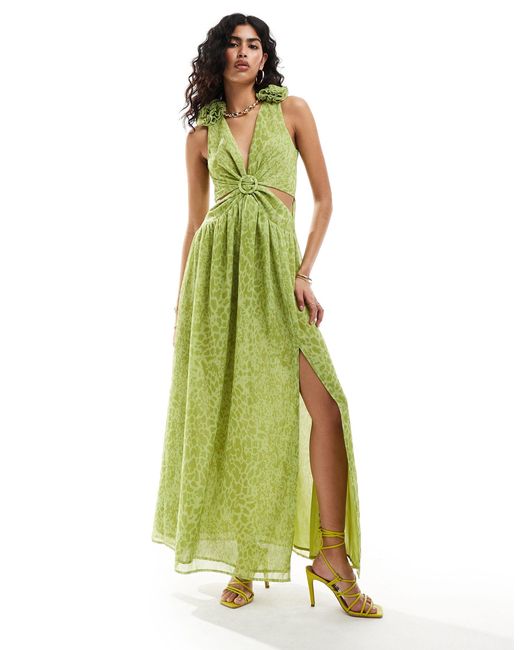 Style Cheat Green Maxi Dress With Shoulder Corsage