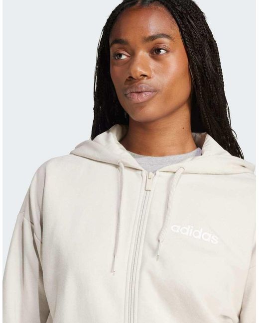Adidas Originals White Essentials Linear Full-Zip French Terry Hoodie