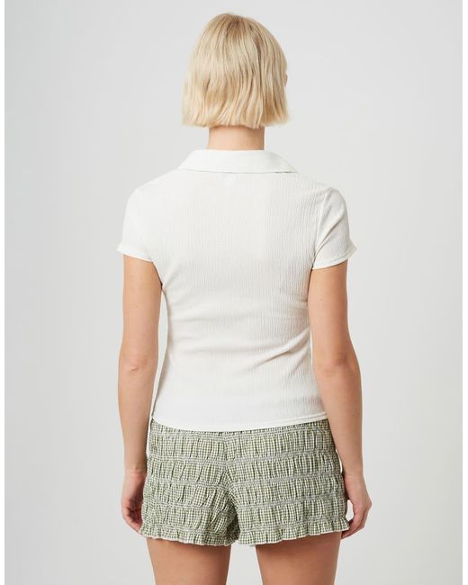Brave Soul White Textured Jersey Short Sleeve Button Down Top