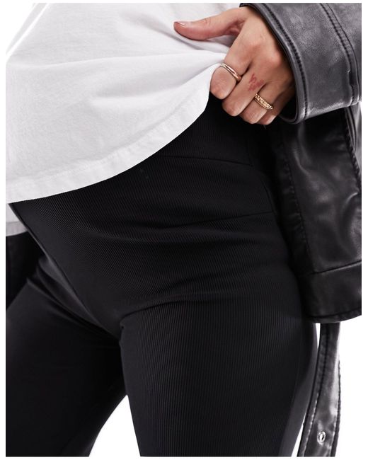 Mama.licious Black Mamalicious Maternity Over The Bump Ribbed Wide Leg Trousers