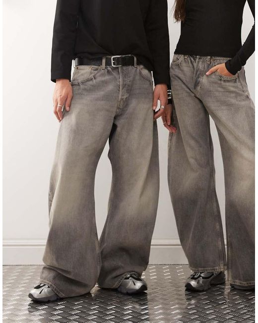 Weekday Black Unisex Wide Barrel Leg Jeans