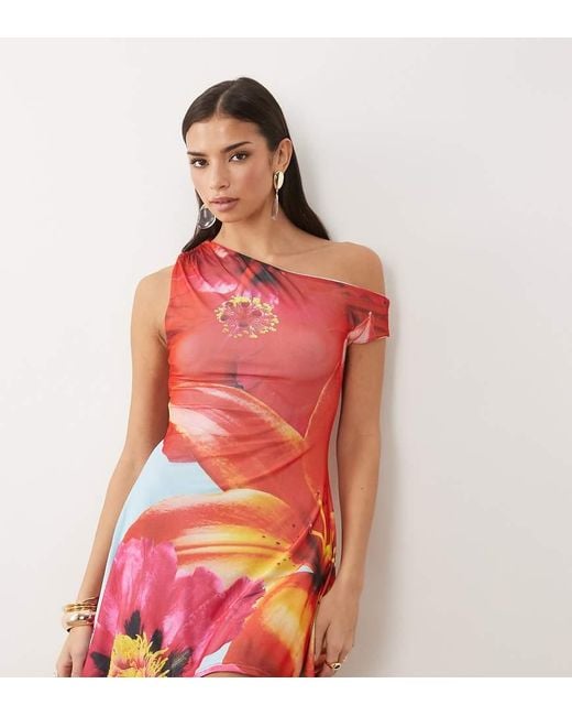 Kaiia Exclusive Double Layered Slinky Off Shoulder Skater Mini Dress