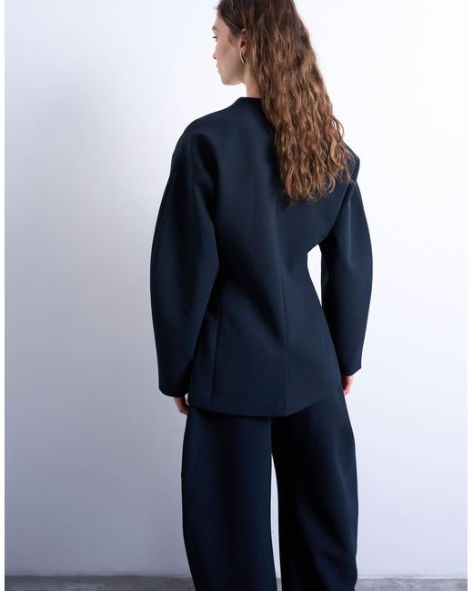 TOPSHOP Blue Collarless Structured Blazer