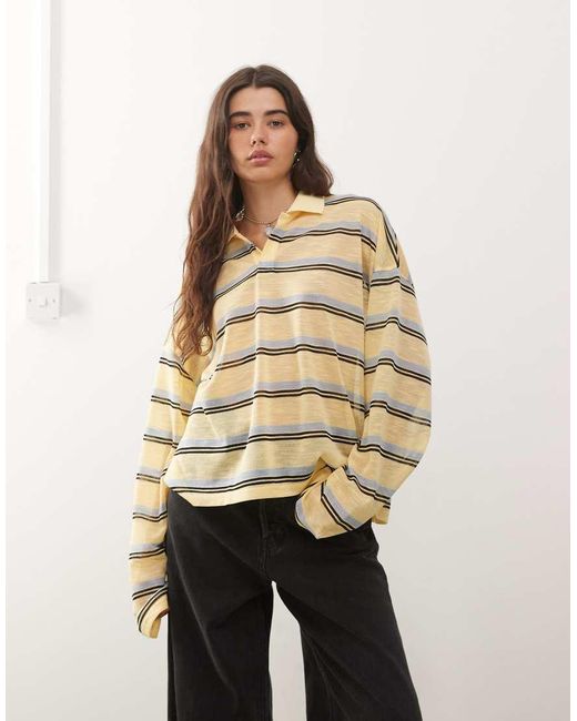 Lioness Natural Rebels Contrast Collar Detail Wide Sleeves Oversized Jersey Top