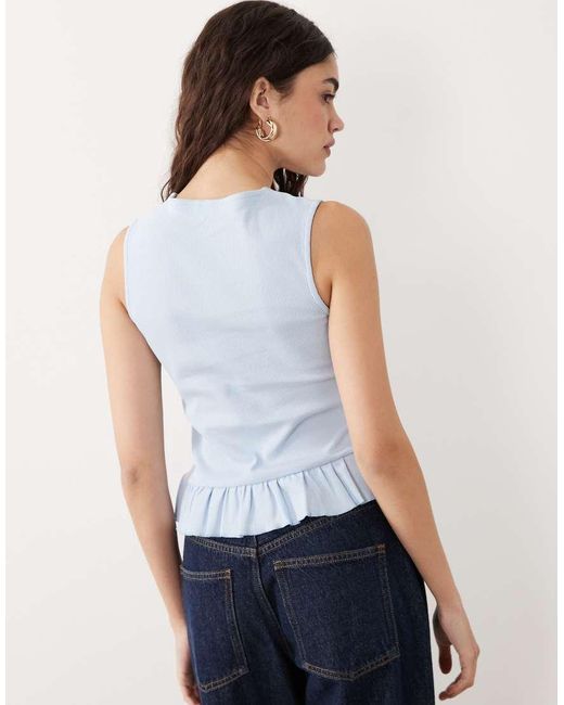 Miss Selfridge Blue Button Through Tank With Frill Hem N