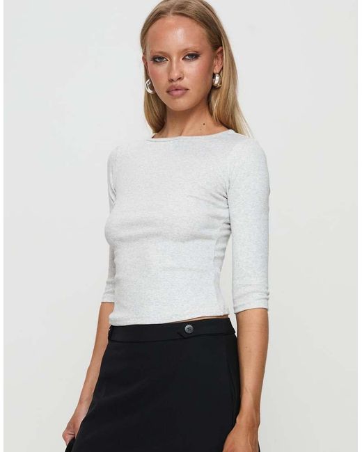Princess Polly White Elaia Cotton Rich Slash Neck 3/4 Sleeve Top