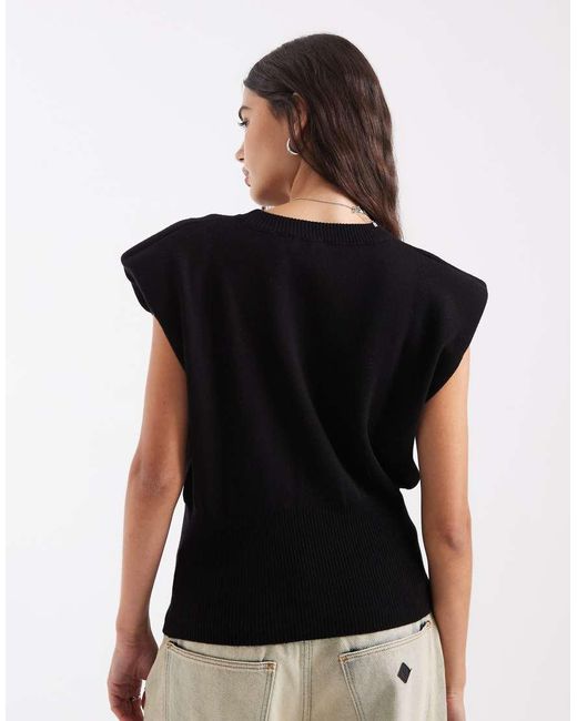 ASOS Black Knitted Top With Shoulder Pads Details