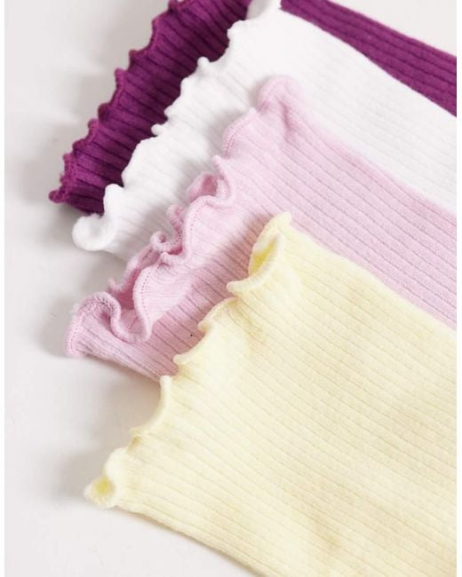 Lindex Purple 4 Pack Lettuce Trim Ribbed Crew Socks