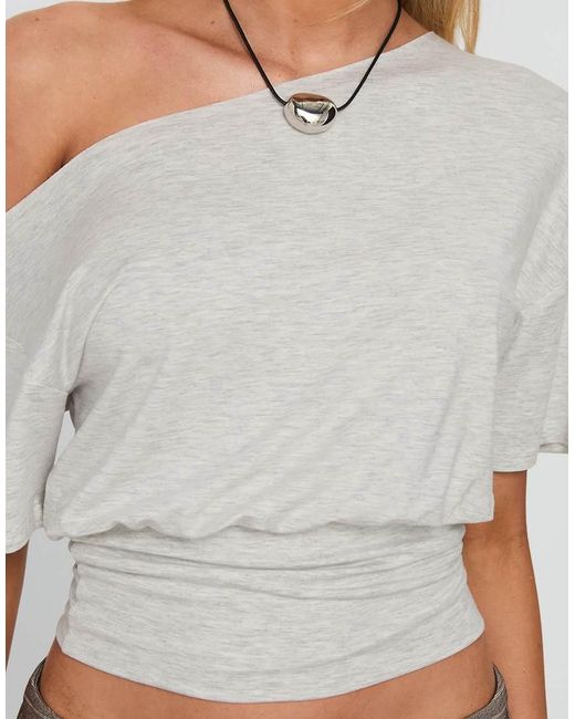Princess Polly Gray Ashlinn Off Shoulder Cinch Waist Drape T-shirt