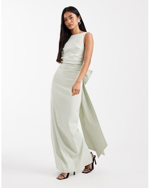 TFNC London White Bridesmaid Bengaline Maxi Dress With Detachable Bow Back