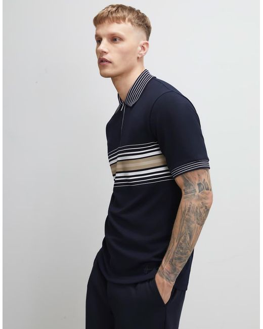 River Island Blue Slim Fit Stripe Polo Shirt for men