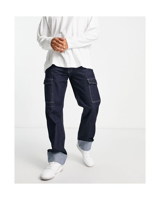 River Island Denim baggy Fit Cargo Pocket Jeans in Blue for Men Lyst