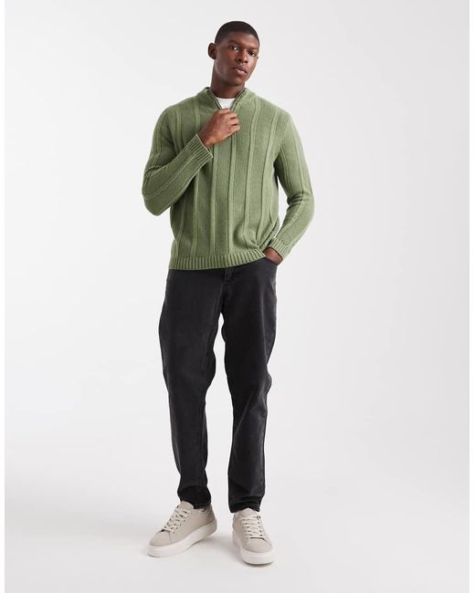 ASOS Green Knitted Half Zip Funnel Neck Jumper for men