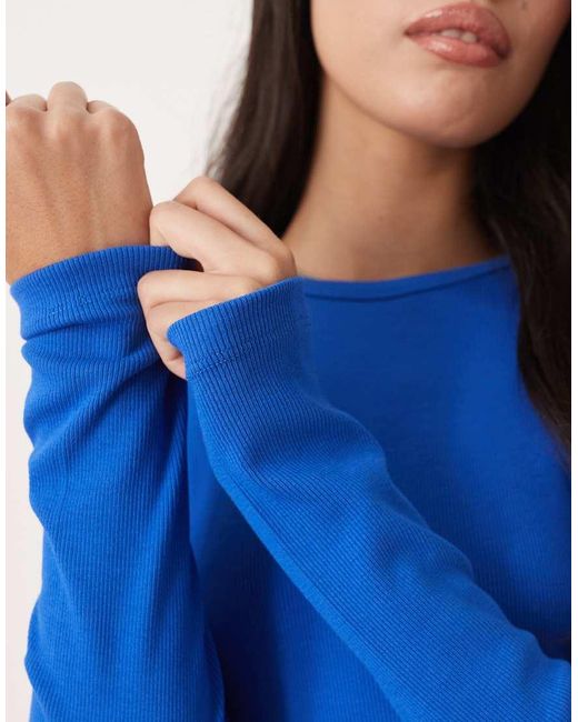 JJXX Blue Feline Long Sleeve Ribbed T-shirt
