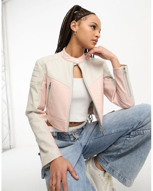 Stradivarius Motocross Miami And White Faux Leather Jacket in Grey | Lyst  Canada