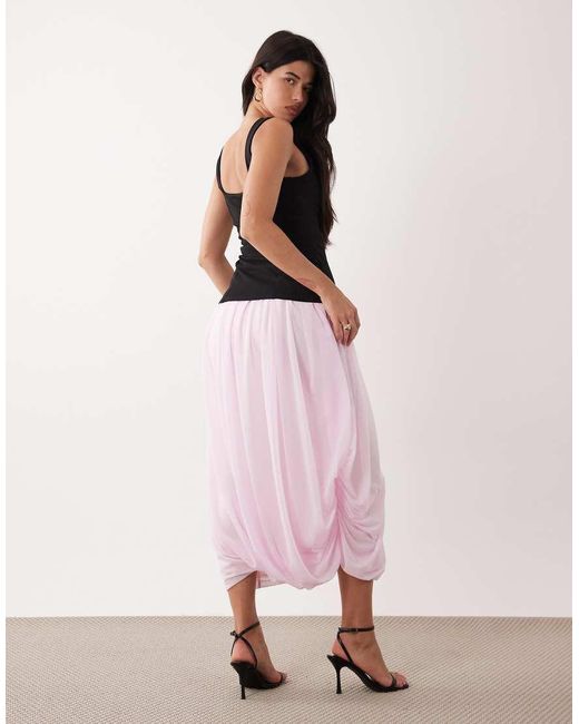 ASOS Pink Off Shoulder Square Neck Corset Maxi Dress With Mesh Bubble Hem