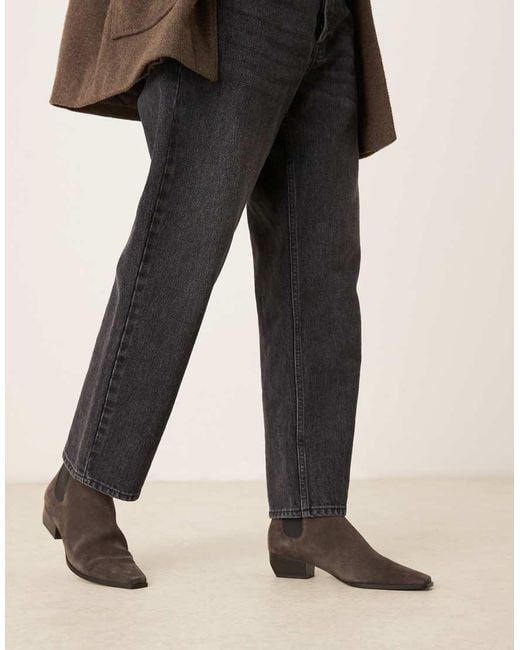 Mango Black Suede Square Toe Low Heeled Western Ankle Boot