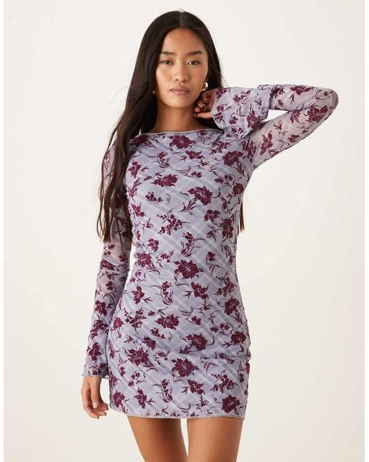 Motel White Sevila Long Sleeve Lotus Flock Dress