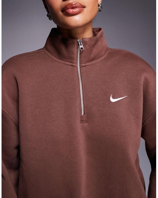 Nike Brown Phoenix Fleece Oversized Quarter Zip Sweater
