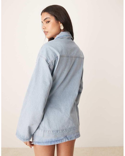 ASOS Blue Denim Premium Jacket With Cinched Waist