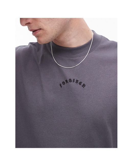Topman Gray Premium Oversized Fit T-shirt With Forgiven Embroidery for men