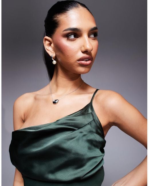 ASOS Blue Satin Chiffon Mix Draped One Shoulder Maxi Dress