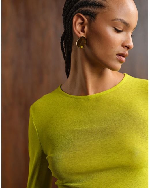 ASOS Yellow Semi Sheer Long Sleeve Top