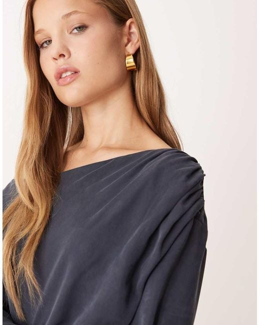ASOS Blue Soft Asymmetric Top Co-ord With Ruched Detail