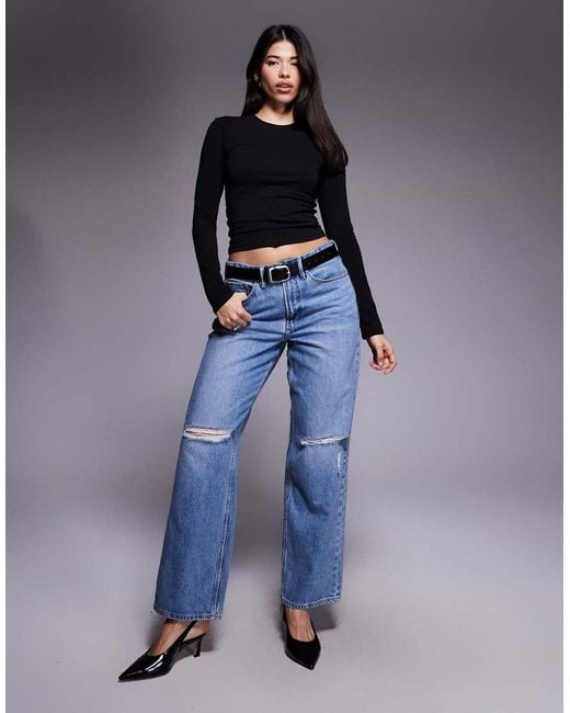 GOOD AMERICAN Blue Cotton Blend Crew Neck Long Sleeve Top