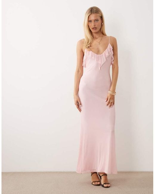 asos pink backless dress ASOS DESIGN satin tie back maxi dress in light pink