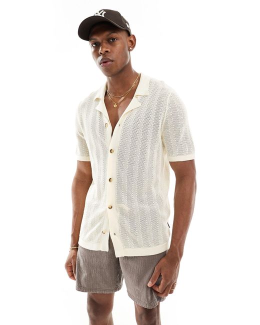 Only & Sons White Open Knit Shirt for men