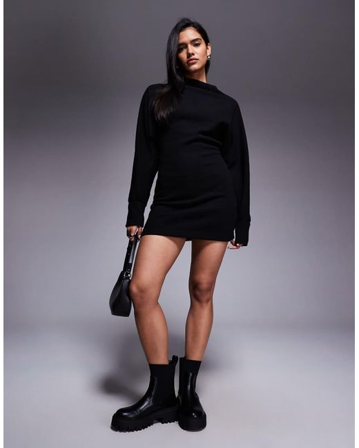 ASOS Blue Supersoft Funnel Neck Batwing With Ruched Side Mini Dress