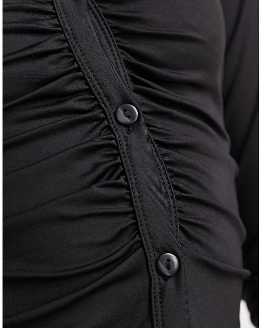 ASOS Black Slinky Ruched Fitted Long Sleeve Shirt