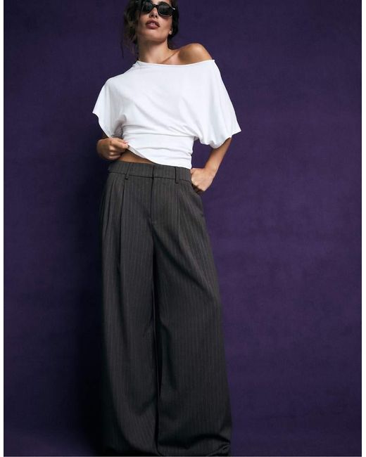 Stradivarius Blue Striped Wide-leg Trousers