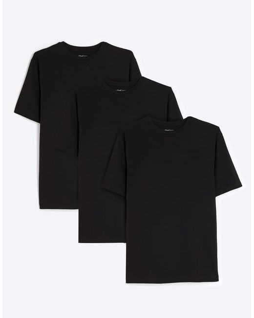 River Island Black 3Pk Muscle Fit Short Sleeve T-Shirt for men