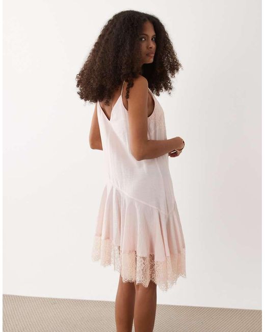 ASOS White Slip Lace Trim Mini Dress With Asymmetric Hem