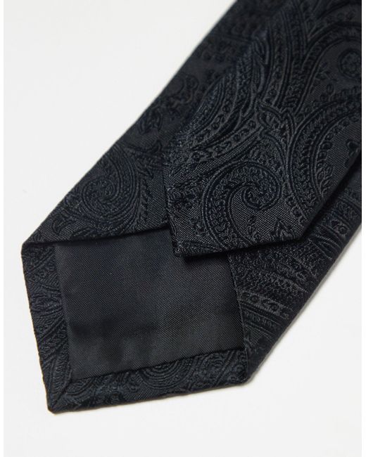 ASOS Black Slim Tie With Paisley Print for men
