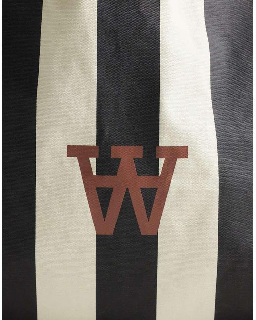 DOUBLE A by WOOD WOOD Black 100% Cotton Conner Stripe Logo Tote Bag for men