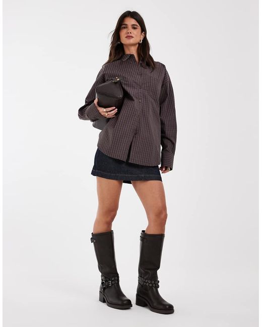 JJXX Brown Jamie Oversized Poplin Stripe Shirt