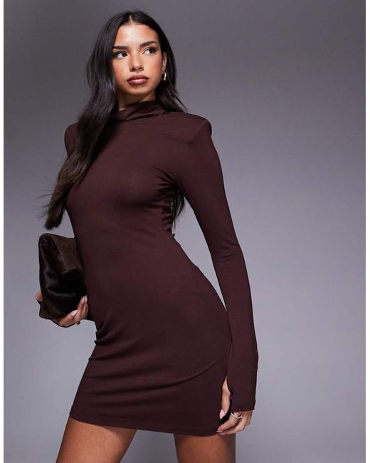 ASOS Purple Roll Neck Mini Dress With Shoulder Pad Detail